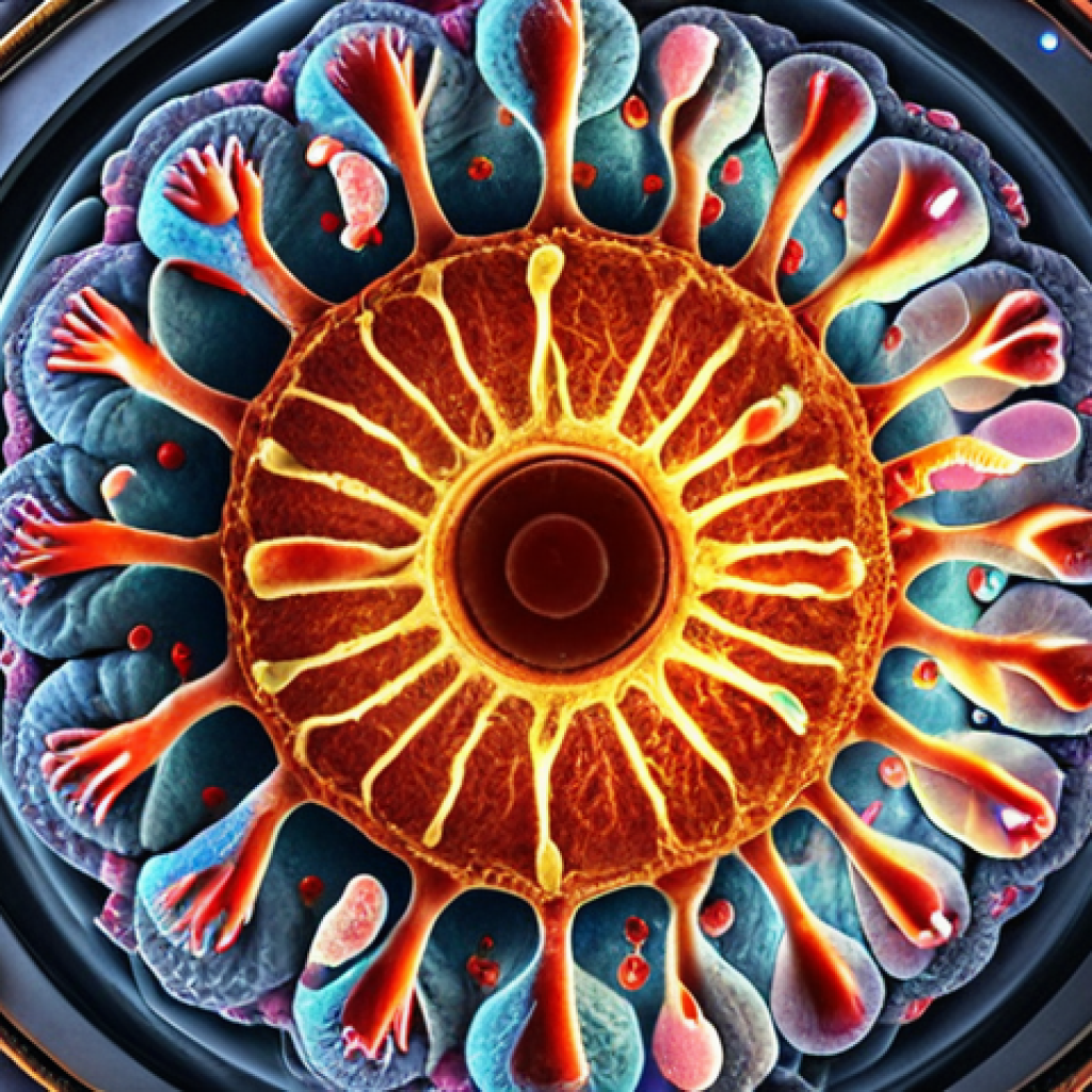 **Prompt 1: The Gut's Orchestral Control Center**
    "A captivating, high-resolution microscopic view of the human gut, depicted as a vibrant, intricate ecosystem resembling a bustling, glowing city or a sophisticated internal orchestra. Billions of diverse, active microorganisms are subtly controlling the body's internal clock, showing signs of vitality and longevity. The scene emphasizes cellular regeneration and a protective shield against aging, with a sense of cutting-edge scientific discovery and internal harmony."