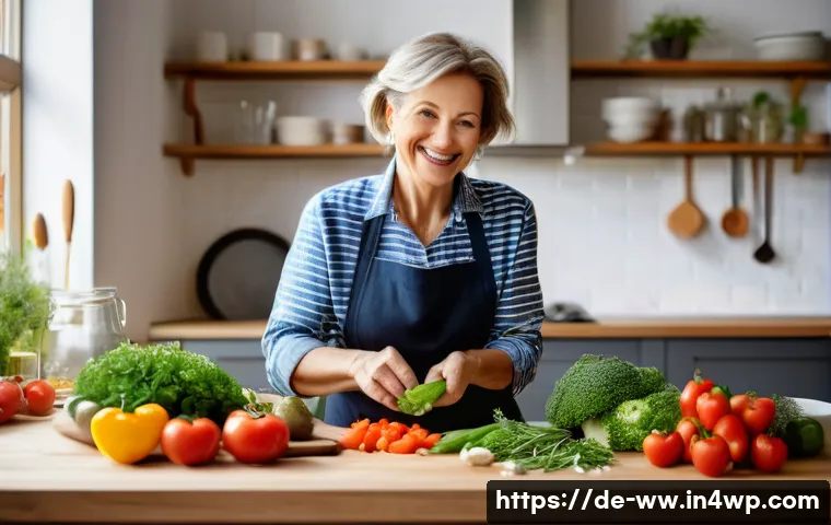 장수와 관련된 심혈관 건강 연구 - A vibrant, detailed scene of a middle-aged German woman preparing a heart-healthy Mediterranean-styl...
