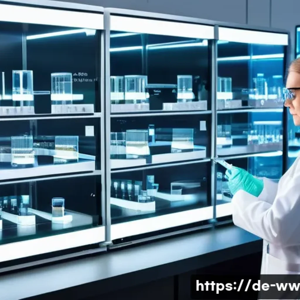 장수 연구에서의 유전자 편집 기술 - A futuristic laboratory scene inside a high-tech German research institute, showcasing scientists in...