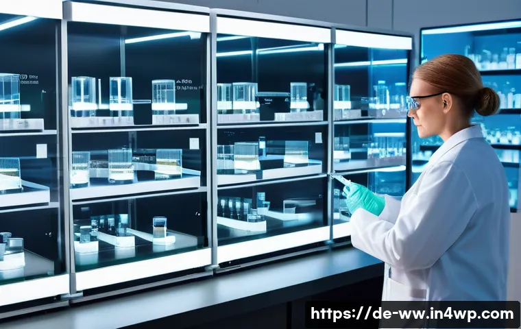 장수 연구에서의 유전자 편집 기술 - A futuristic laboratory scene inside a high-tech German research institute, showcasing scientists in...